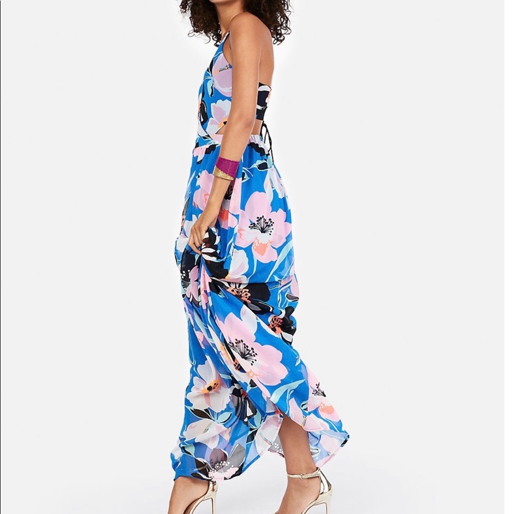 EXPRESS STRAPPY LACE-UP CUT-OUT MAXI FLORAL PRINT